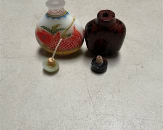 Two Snuff Bottles: Enameled Glass Carp Marked Gu Yue Xuan, Red-Brown Mottled (4/5)