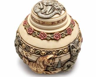 Jardinia Feline Felicity Lidded Jar by Martin Perry Studios, ©2002, with Box