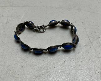 Sterling Silver Blue Cabochon Link Bracelet with Pierced Reverse (4/5)