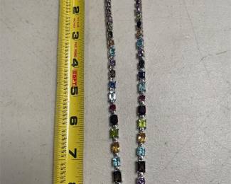 Multicolor Faceted-Stone Sterling Silver Link Necklace (3/4)