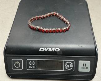 Sterling Silver 925 Red Stone Tennis Bracelet, India (4/5)