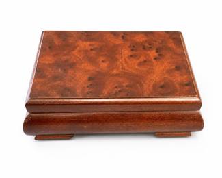 Footed Wooden Jewelry Box with Burl-Pattern Lid