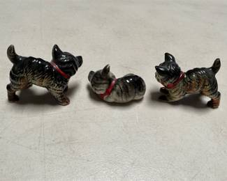 Glazed Ceramic Tabby Cat Figurines with Red Bows (3/4)