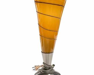 Amber Glass Cone Shade Accent Table Lamp with Spiral Trail