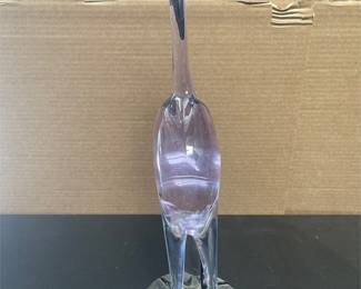 Pale Lavender Art-Glass Crested Wading Bird Sculpture (2/4)