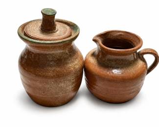 Wheel-Thrown Glazed Pottery Lidded Jar and Pitcher
