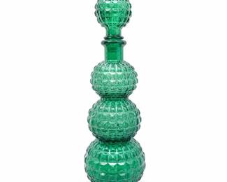 Green Gem-Tone Bubble Glass Triple-Gourd Decanter with Stopper