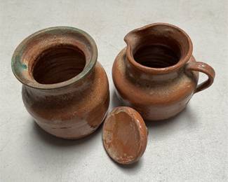 Wheel-Thrown Glazed Pottery Lidded Jar and Pitcher (4/5)