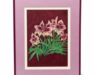 Framed Floral Artwork with Pink-and-Cream Blossoms