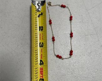 14K Yellow Gold Coral Station Anklet, 9 Inches (3/3)