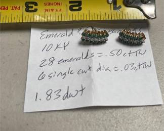 10K Yellow Gold Emerald and Diamond Earrings (2/3)