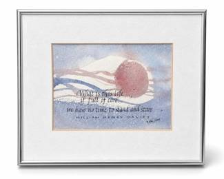 Framed Calligraphy Art of William Henry Davies “Leisure,” Signed