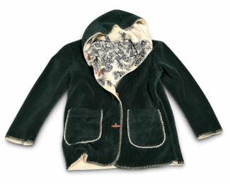 Denali Dark Green Hooded Fleece Coat with Pinecone Motifs