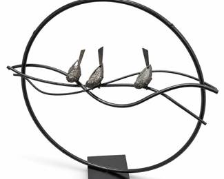 Freestanding Metal Bird Sculpture with Circular Frame