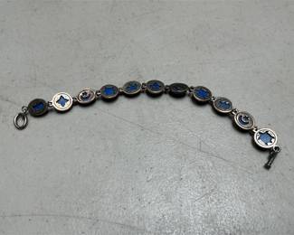 Sterling Silver Blue Cabochon Link Bracelet with Pierced Reverse (2/5)