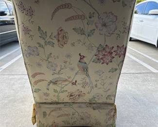 Skirted Wingback Armchair with Bird and Floral Upholstery (4/4)