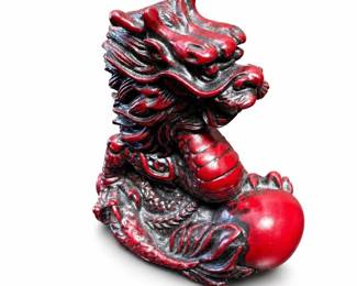 Red and Black Chinese Dragon Figurine with Sphere