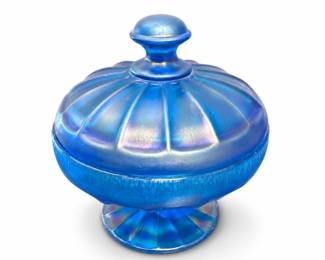 Blue Iridescent Stretch-Glass Covered Candy Dish