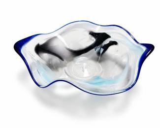 Ruffled Glass Bowl with Cobalt-Blue Edging