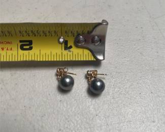 14K Yellow Gold Tahitian Pearl and Diamond Drop Earrings (2/3)