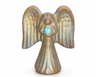 Iridescent Angel Figurine with Turquoise-Blue Heart