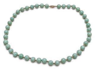 Green Bead Necklace with 14k Gold Openwork Clasp, 38 g