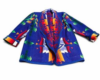 Southwestern Geometric Blanket Jacket with Shawl Collar