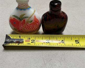 Two Snuff Bottles: Enameled Glass Carp Marked Gu Yue Xuan, Red-Brown Mottled (5/5)