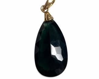 Synthetic Green Quartz Pendant with 18K Yellow Gold Bail