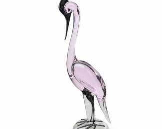 Pale Lavender Art-Glass Crested Wading Bird Sculpture
