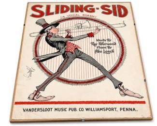 Sliding-Sid (A Vocal Spasm) 1919 Vandersloot Sheet Music Cover, Mounted