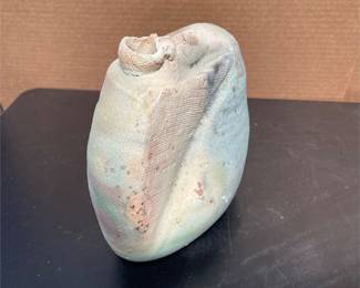 Signed Studio Pottery Vase with Asymmetrical Shoulder and Impressed Texture (4/5)