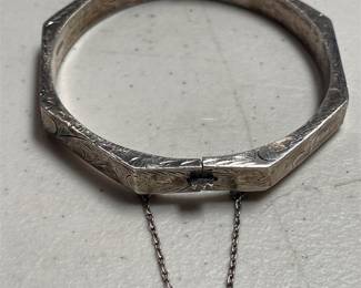 Sterling Silver Octagonal Hinged Bangle Bracelet, Marked 925 (4/5)