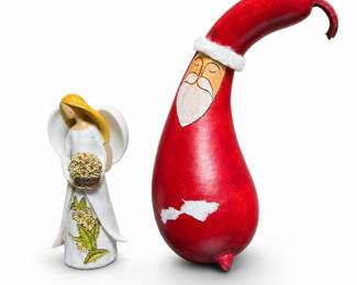 GANZ Angel Figurine with Flower Basket and Painted Gourd Santa