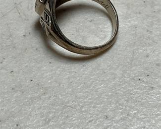 10k White Gold Class Ring with Oval Blue Stone, Size 7 (2/4)