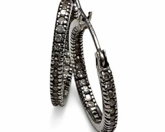 14k White Gold Stone-Set Hoop Earrings