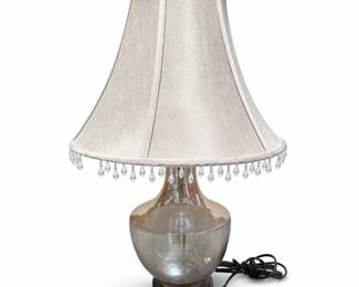 Smoky Gray-Brown Glass Table Lamp with Beaded Bell Shade