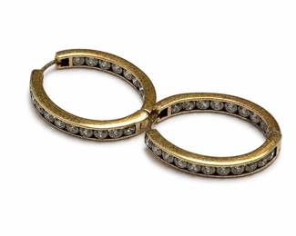 Gold-Tone Sterling Silver Inside-Out Cubic Zirconia Hoop Earrings