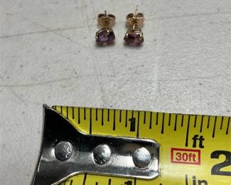 14k Gold Purple Stone Stud Earrings (4/5)