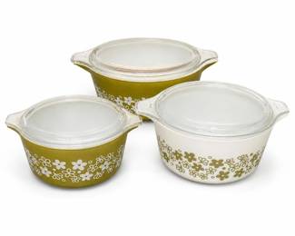 Pyrex Spring Blossom Green Crazy Daisy Covered Casseroles, Set of 3