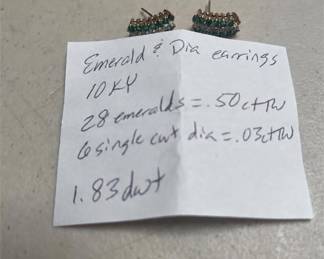10K Yellow Gold Emerald and Diamond Earrings (3/3)