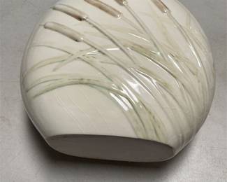 Glazed Ceramic Vase with Raised Cattails and Reeds (2/5)