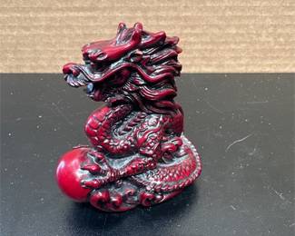Red and Black Chinese Dragon Figurine with Sphere (2/2)