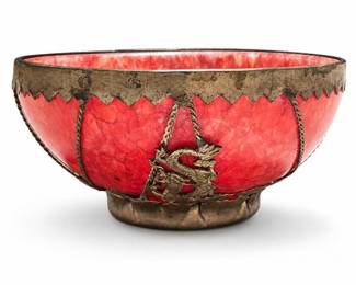 Chinese Mounted Footed Bowl with Dragons, Marked 紋銀 (Wen Yin)