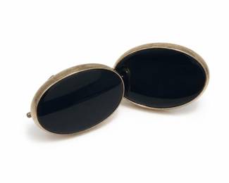 14K Yellow Gold Oval Onyx Earrings
