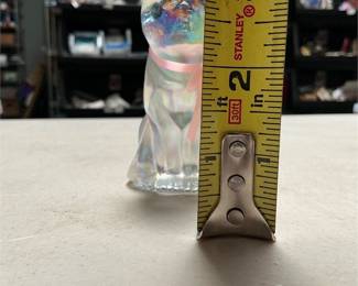 Iridescent Glass Seated Cat Figurine with Pink Ribbon (5/5)
