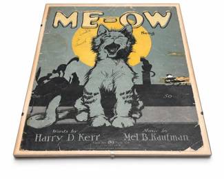 ME-OW 1919 Sam Fox Framed Sheet Music Cover, Harry D. Kerr and Mel B. Kaufman