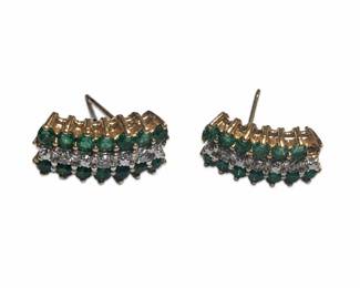 10K Yellow Gold Emerald and Diamond Earrings