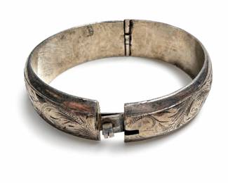 Engraved Sterling Silver Hinged Bangle Bracelet