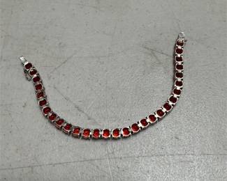Sterling Silver 925 Red Stone Tennis Bracelet, India (2/5)